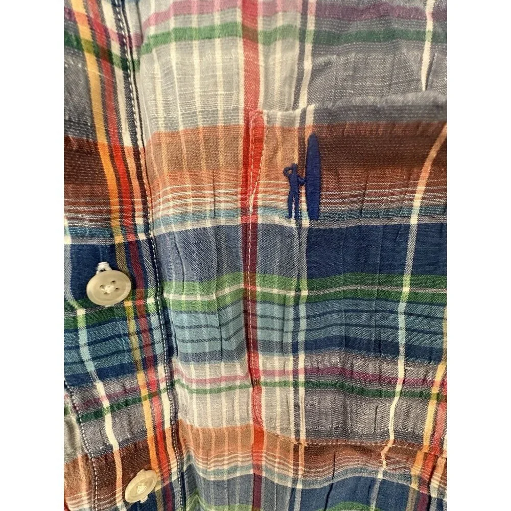 Johnnie-O Hangin`Out $135 Troy Tide Linen Blend Short Sleeve Shirt size M - Picture 4 of 6